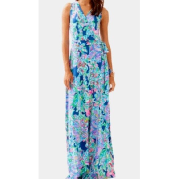 Lilly Pulitzer Dresses & Skirts - Lilly Pulitzer Delfina Maxi Wrap Dress Size L Rayon Sleeveless
